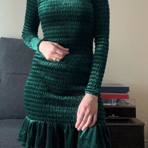 Michael Kors Emerald Velvet Dress with Gold Zipper